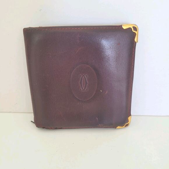 Must De Cartier Men's Bifold Leather Bordeaux Red Wallet Medium Retro Card Bill - Picture 1 of 14